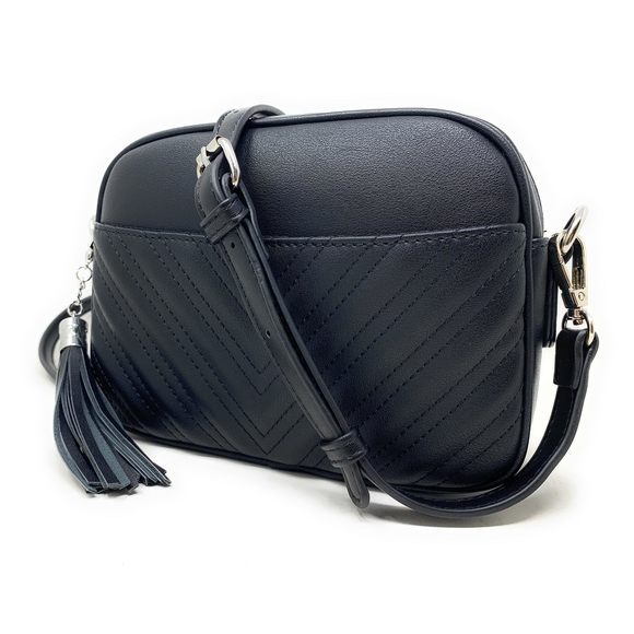 Quilted Crossbody Bag, Trendy Desn Shoulder Purse Black-Silver Hardware ^-^ - Picture 1 of 5